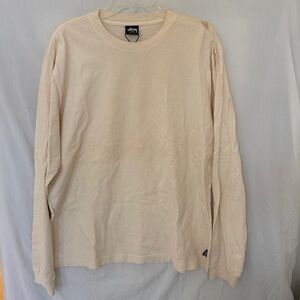 STUSSY Designer basic long sleeve logo t-shirt natural pigment size XL flaw